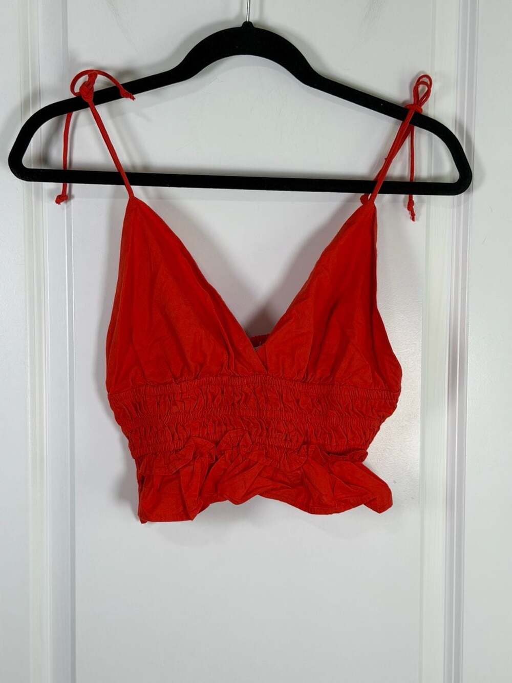 Sim & Sam Paolina Red Smocked Strappy Ruffled Crop Top